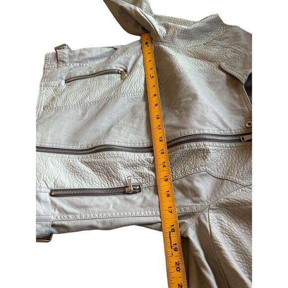 BKE Asymmetrical Zip Front Faux‎ Leather Jacket - Light Gray - Zipper Sleeve - M - Picture 15 of 15